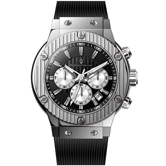 Christian Van Sant Men's 46mm Monarchy Black Dial, Gray Bezel, Black
Rubber Strap Watch