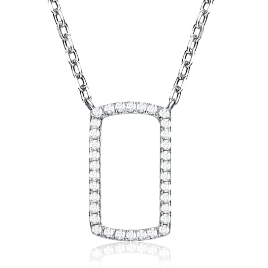 CZ Rectangle Station Necklace In Sterling Silver 16 Inch