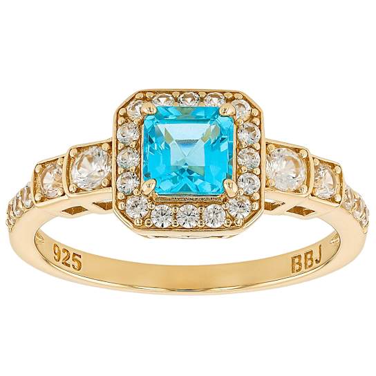 Blue Apatite And White Zircon Ring In 18K Gold Over Sterling Silver 1.50ctw