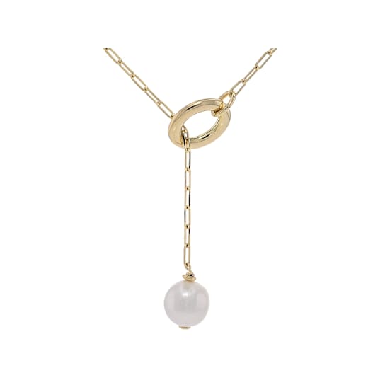 Cultured Freshwater Pearl Lariat Necklace In 18K Gold Over Bronze 20 Inch