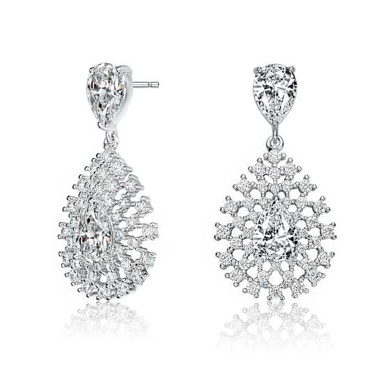 Pear Shape CZ Lace Cluster Drop Earrings In Sterling Silver