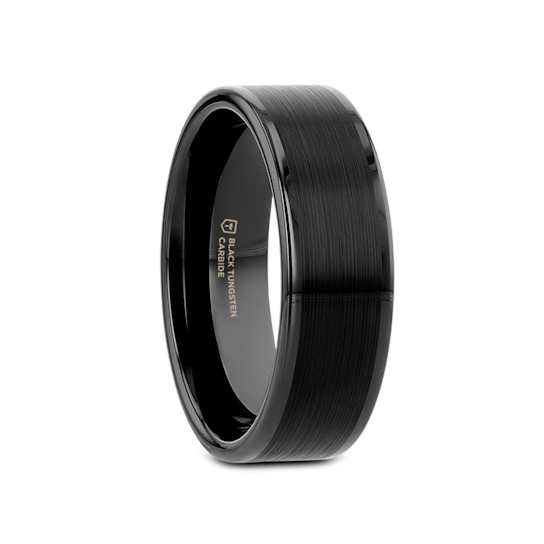 VULCAN Flat Black Tungsten Ring with Brushed Center & Polished Edges 7mm
