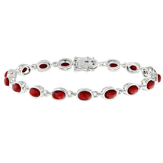 Red Coral Tennis Bracelet In Sterling Silver 6x4mm