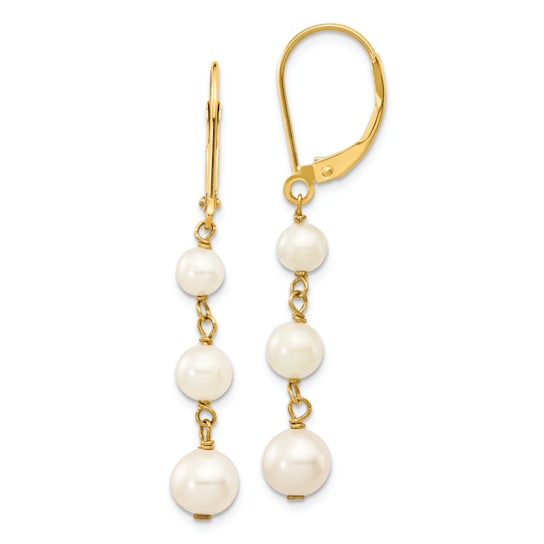 14K Yellow Gold 4-6mm White Semi-round Freshwater Cultured Pearl
Gaduated Leverback Earrings