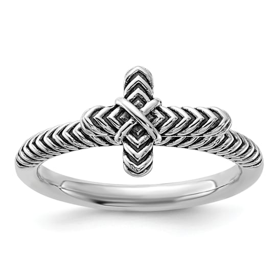 Sterling Silver Stackable Expressions Oxidized and Textured Cross Ring