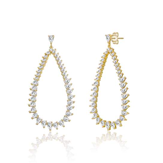 CZ Raindrop Front-Facing Hoop Earrings In 14K Gold Over Brass