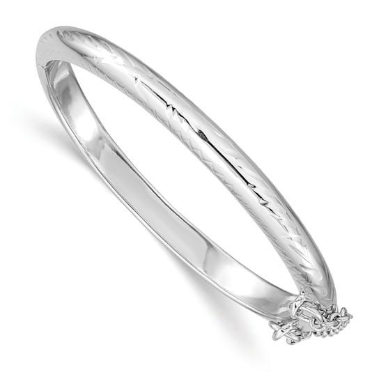 Rhodium Over Sterling Silver Polished and Diamond-cut 4mm with Safety
Hinged Children's Bangle