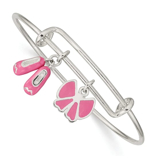 Sterling Silver Enamel Ballet Shoes and Bow Adjustable Children's Bangle