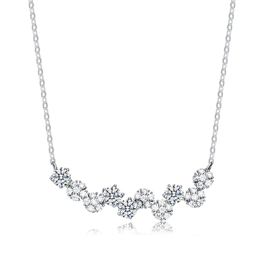 CZ Garland Bar Necklace In Sterling Silver