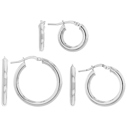 Set Of 3 Tube Hoop Earrings In Platinum Over Bronze