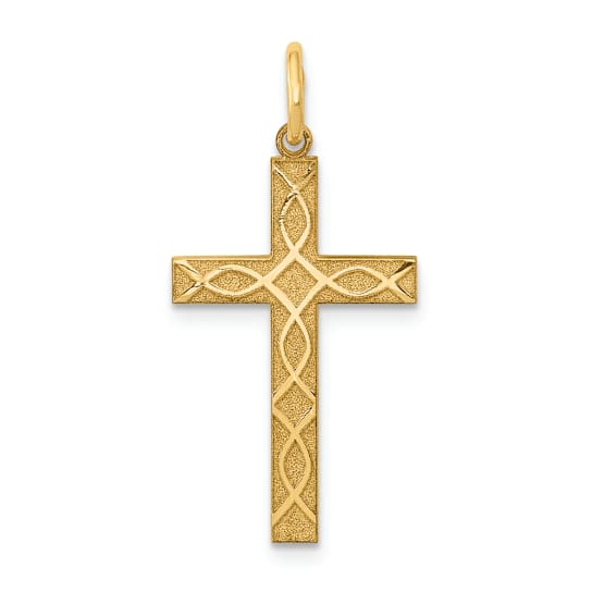 14k Yellow Gold Satin Laser Designed Cross Charm