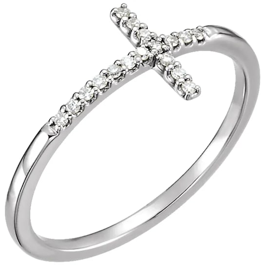 14K White Gold 0.07ctw Diamond Accents Sideways Cross Ring