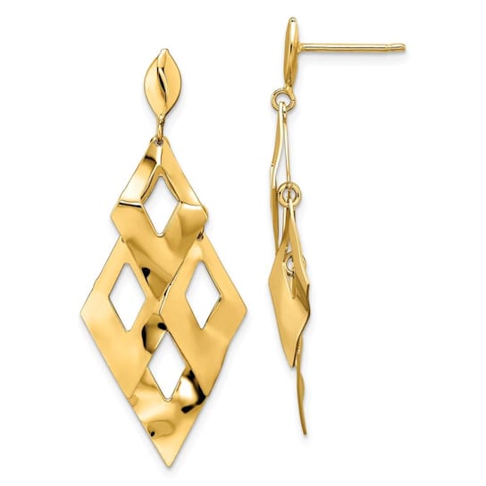 14K Yellow Gold Polished and Brushed Post Dangle Chandelier Earrings