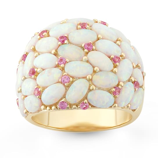 White Lab Opal & Pink Lab Sapphire 18k Yellow Gold Over Sterling
Silver Ring 3.60ctw