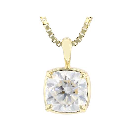 Moissanite Cushion-Cut Solitaire Pendant In 14K Gold Over Sterling
Silver 2.00ctw Diamond Equivalent Weight