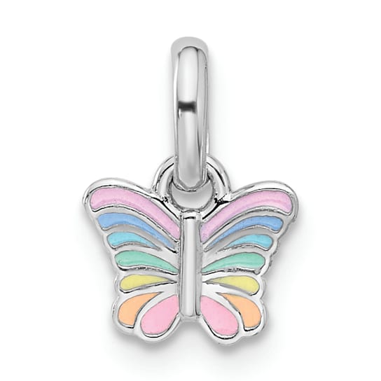 Rhodium Over Sterling Silver Children's Small Enamel Butterfly Pendant