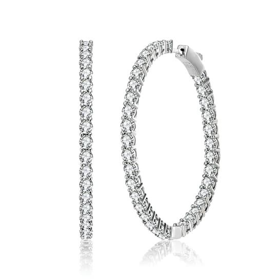 Inside-Out CZ Pave Hoop Earrings In White Rhodium Over Brass
