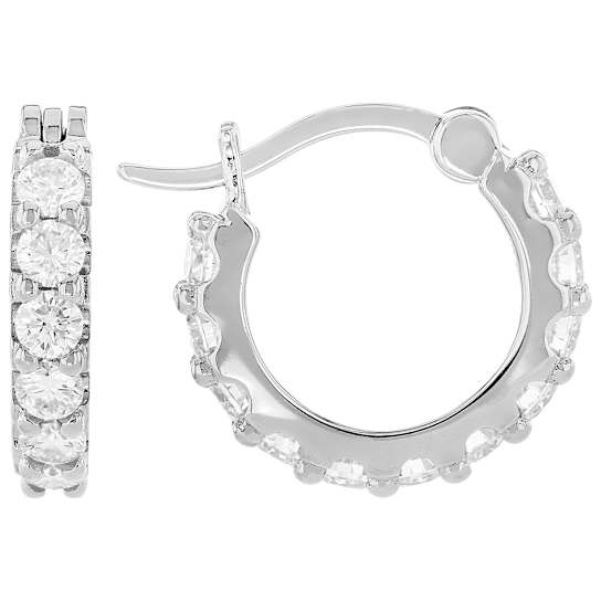 Round Moissanite Hoop Earrings In Platinum-Enhanced Sterling Silver