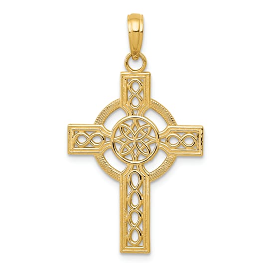 14K Yellow Gold Diamond-cut Celtic Cross Pendant