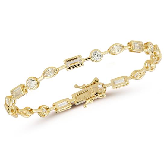 Rachel Zoe Mixed Shape Bezel Set CZ Tennis Bracelet in 14K Gold Over
Sterling Silver