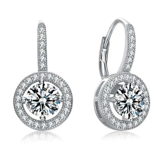 CZ Halo Drop Earrings In Sterling Silver