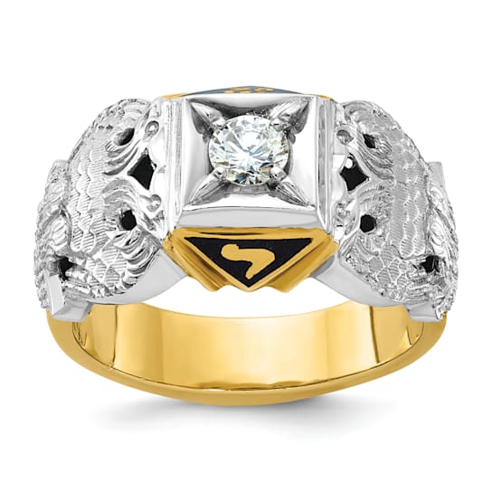 10K Two-tone Yellow and White Gold with Enamel and Diamond 32nd Scottish
Rite Masonic Ring 0.5ct