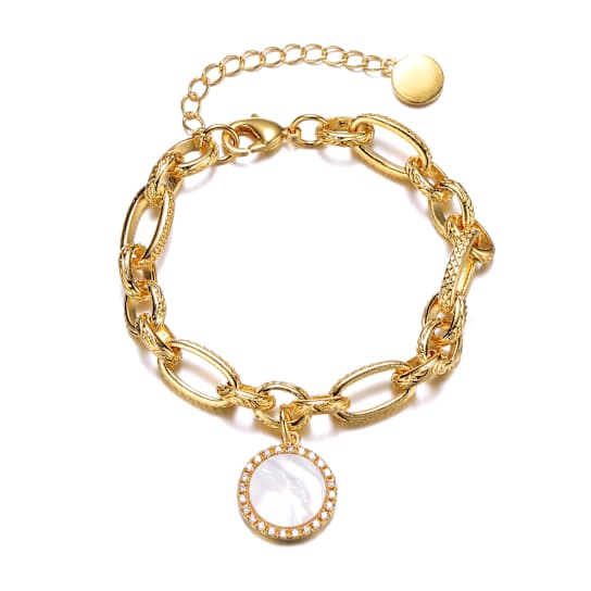 CZ Charm Bracelet In 14K Gold Over Brass