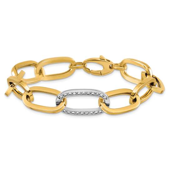 14K Yellow Gold with White Rhodium Diamond Oval 8-inch Bracelet 0.50ctw