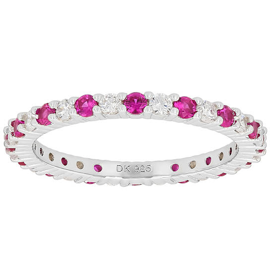 Ruby Color CZ Eternity Band Ring In Sterling Silver 1.76ctw