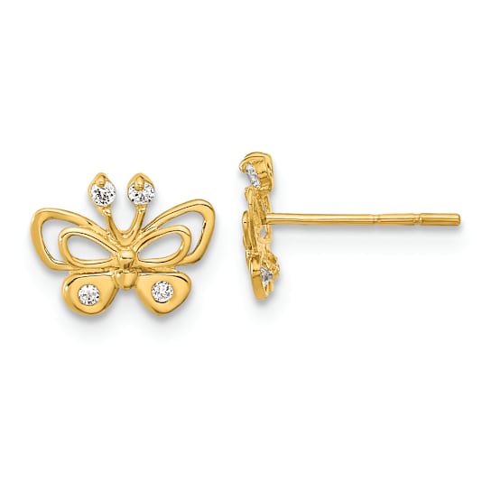 14k Yellow Gold Children's Polished Cubic Zirconia Butterfly Stud Earrings