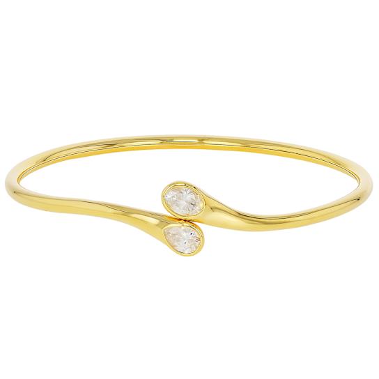 Oval And Pear Moissanite Bypass Cuff Bracelet In 14K Gold Over Sterling Silver