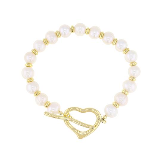 Cultured Freshwater Pearl Toggle Bracelet In 18K Gold Over Bronze 8mm