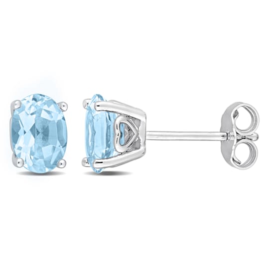 Sky Blue Topaz Oval Solitaire Stud Earrings In Sterling Silver 1.90ctw