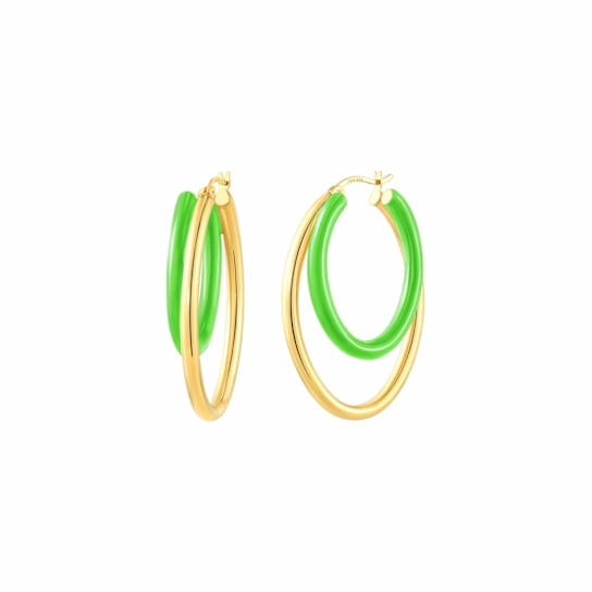 14K Gold Over Sterling Silver Double Oval Enamel Hoops in Neon Green
