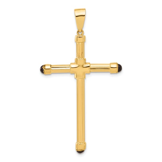 14k Yellow Gold Polished and Textured with Black Onyx Cross Pendant