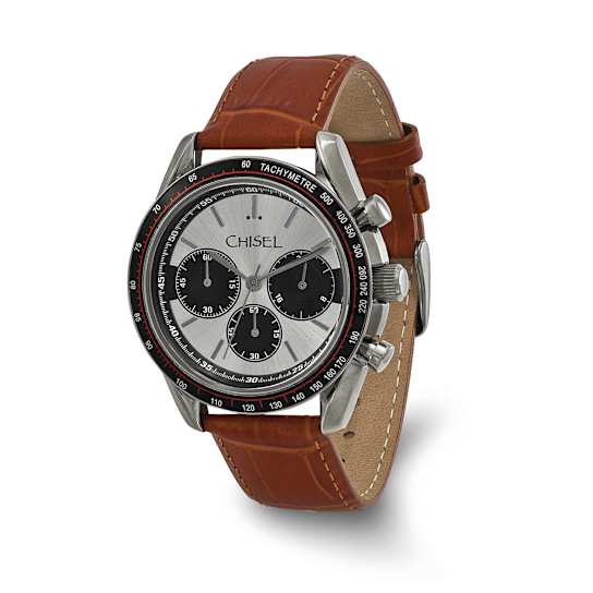 Chisel Men's 42mm Stainless Steel Leather Band Chronograph Watch