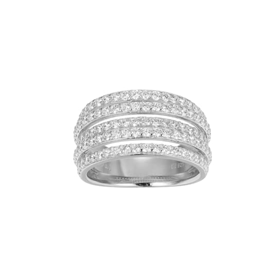 White Cubic Zirconia Platinum Over Sterling Silver Three Row Band Ring 2.57ctw
