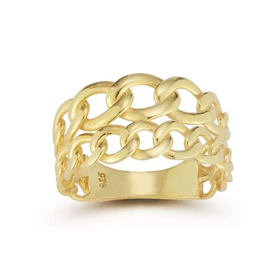 Stacked Curb Link Ring In 14K Gold Over Sterling Silver