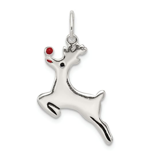 Sterling Silver Polished Enamel Reindeer Pendant