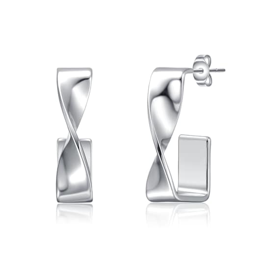 Twisted Semi-Hoop Earrings In Rhodium Over Brass