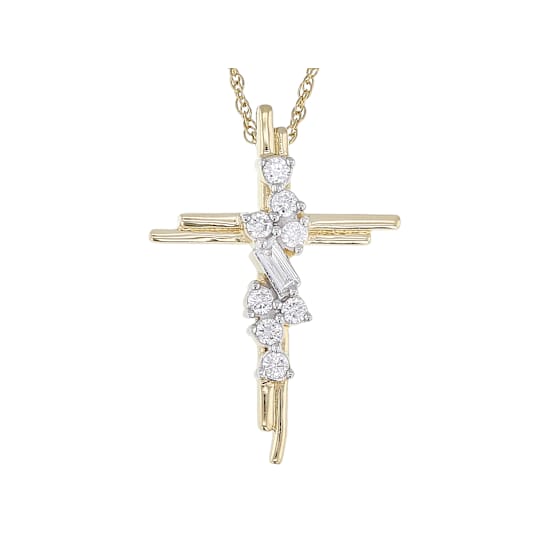 Lab-Grown Diamond Cross Pendant Necklace In 14K Gold Over Sterling Silver