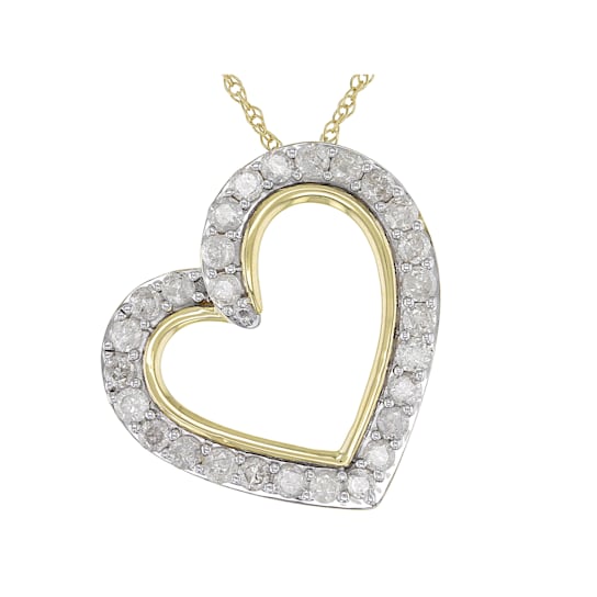 White Diamond 10k Yellow Gold Heart Pendant 1.00ctw