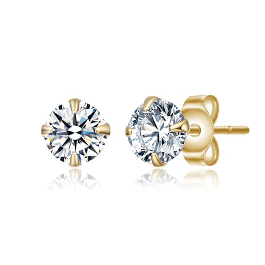 CZ Stud Earrings In 14K Gold Over Brass 0.46ctw