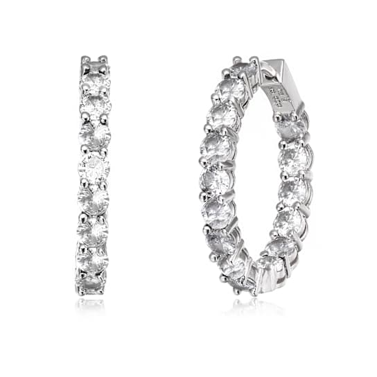 CZ Inside-Out Hoop Earrings In Rhodium Over Brass