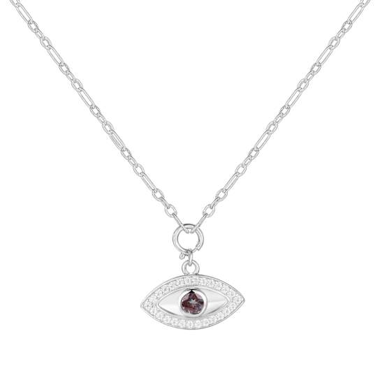 Lab-Created Alexandrite And Moissanite Evil Eye Pendant Necklace In
Sterling Silver