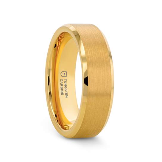 HONOR Gold-Plated Tungsten Beveled Polished Edges Flat Ring with Brushed
Center 6mm