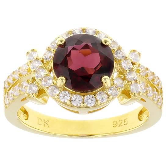 Purple Garnet And White Zircon Ring In 18K Gold Over Sterling Silver 2.45ctw