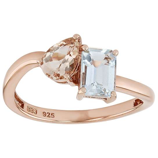 Aquamarine And Morganite Toi Et Moi Bypass Ring In 18K Rose Gold Over
Sterling Silver 1.25ctw