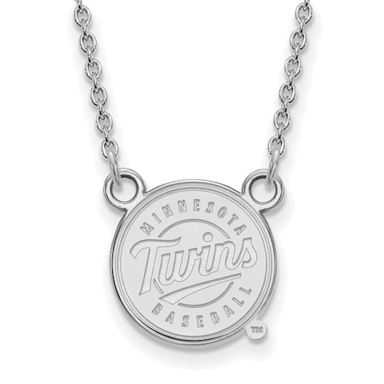 Rhodium Over Sterling Silver MLB LogoArt Minnesota Twins Pendant Necklace