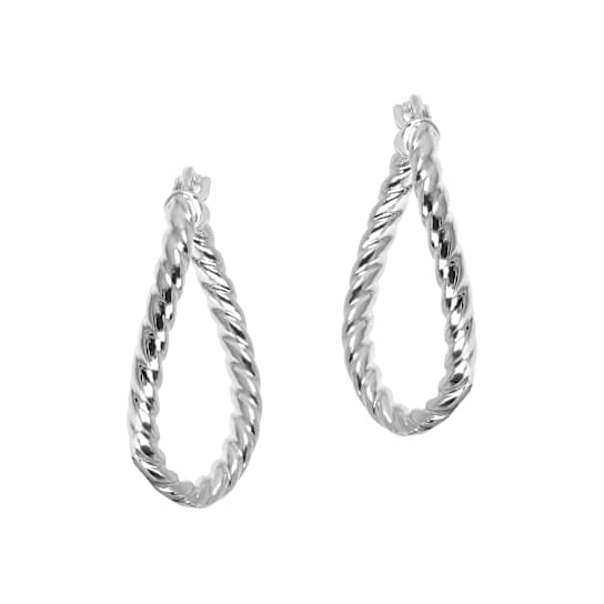 Twisted Wavy Oval Hoop Earrings In 14K White Gold